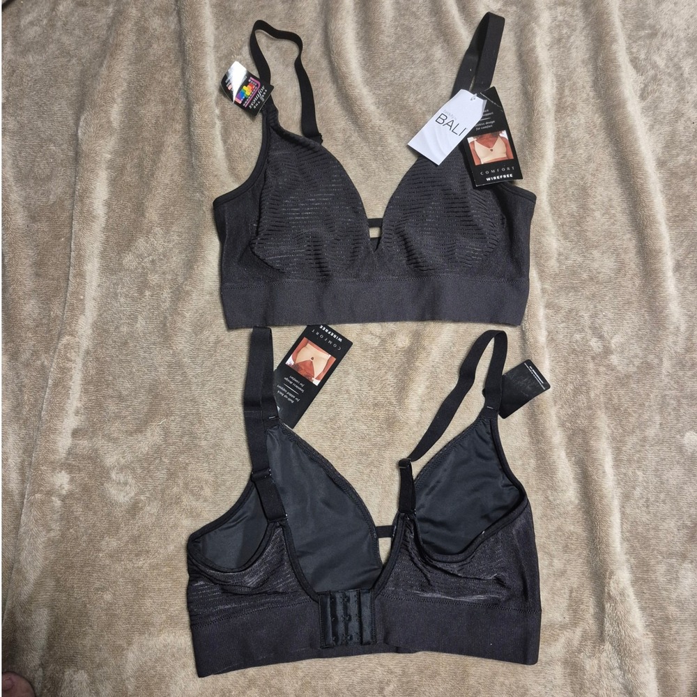 2 Beauty by Bali Comfort Wirefree Bra DFB998 Black Seamless Bralette XL NEW